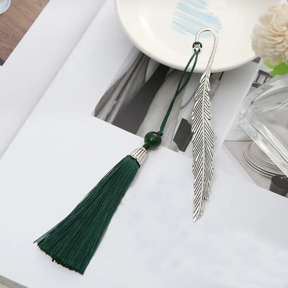 Gorgeous silver with green tassel bookmark